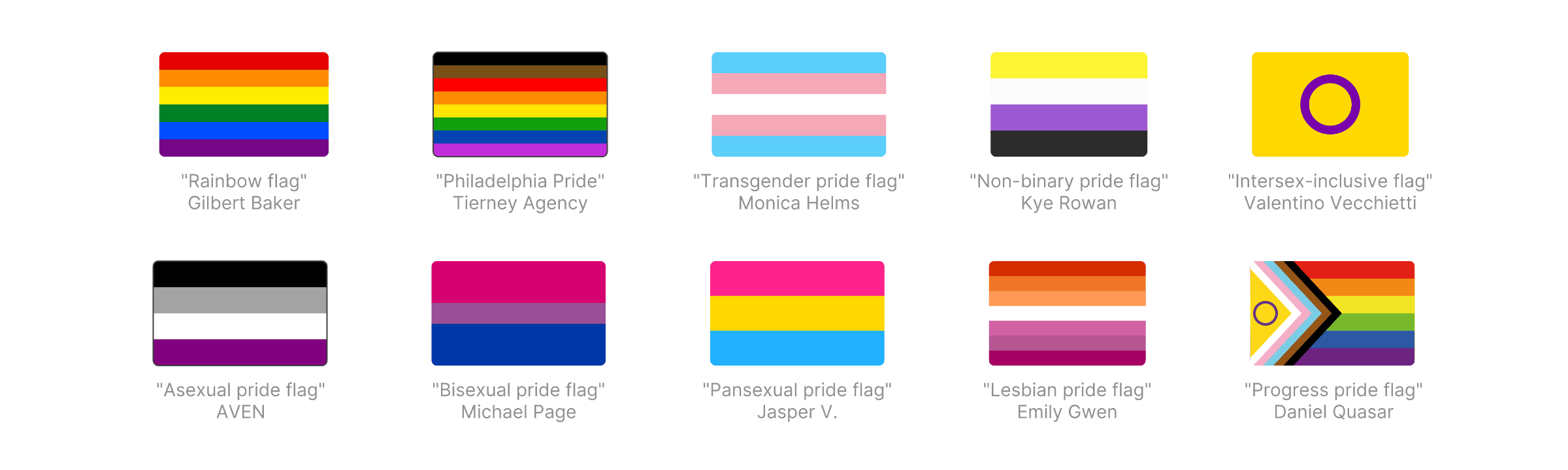 Some examples of flags used by the LGBTQIA+ community